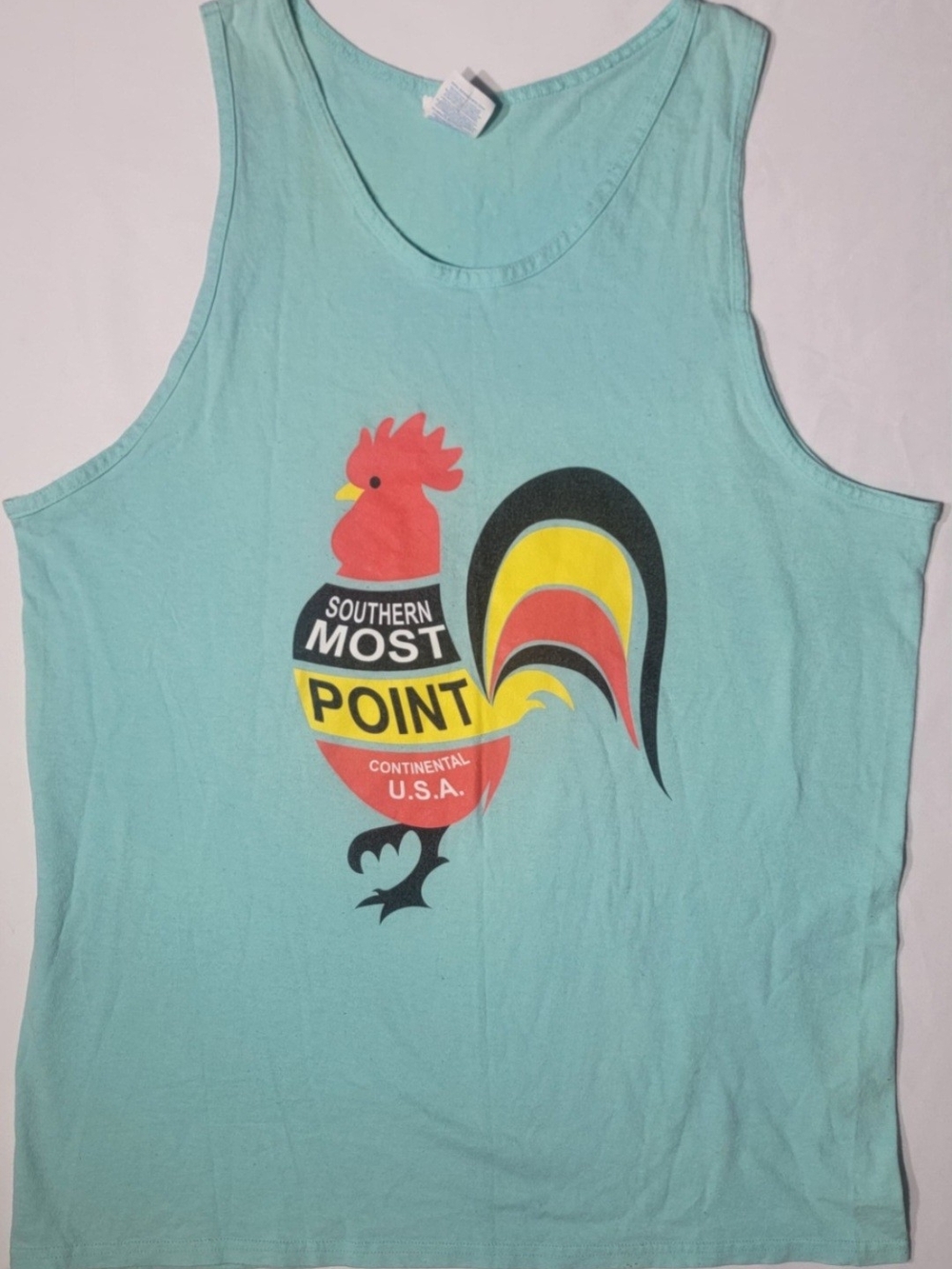 Southern Most Point Rooster Florida Graphic Tank Top Aqua Large